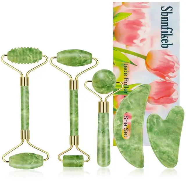 Main image of Jade Roller & Gua Sha Set 5-in-1, Full Body Massage Tools