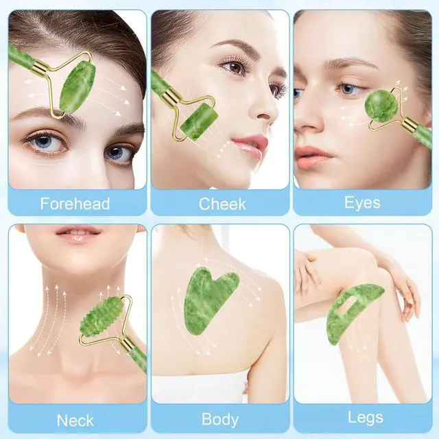 Alt view image 2 of 7 - Jade Roller & Gua Sha Set 5-in-1, Full Body Massage Tools