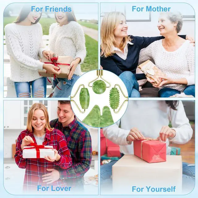 Alt view image 3 of 7 - Jade Roller & Gua Sha Set 5-in-1, Full Body Massage Tools