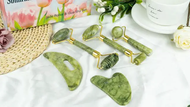 Alt view image 7 of 7 - Jade Roller & Gua Sha Set 5-in-1, Full Body Massage Tools