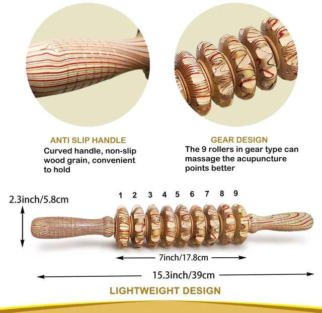 Alt view image 2 of 7 - Wooden Massager Handheld Roller Trigger Point Massager Stick for Fascia, Cellulite, Muscle & Abdomen , Body Therapy Massager, Muscle Belly Relief Tool