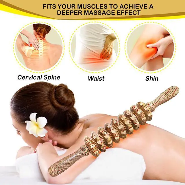 Alt view image 3 of 7 - Wooden Massager Handheld Roller Trigger Point Massager Stick for Fascia, Cellulite, Muscle & Abdomen , Body Therapy Massager, Muscle Belly Relief Tool