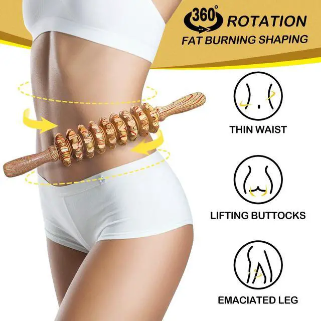 Alt view image 4 of 7 - Wooden Massager Handheld Roller Trigger Point Massager Stick for Fascia, Cellulite, Muscle & Abdomen , Body Therapy Massager, Muscle Belly Relief Tool
