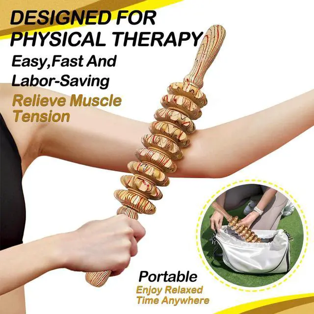 Alt view image 6 of 7 - Wooden Massager Handheld Roller Trigger Point Massager Stick for Fascia, Cellulite, Muscle & Abdomen , Body Therapy Massager, Muscle Belly Relief Tool