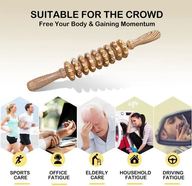 Alt view image 7 of 7 - Wooden Massager Handheld Roller Trigger Point Massager Stick for Fascia, Cellulite, Muscle & Abdomen , Body Therapy Massager, Muscle Belly Relief Tool