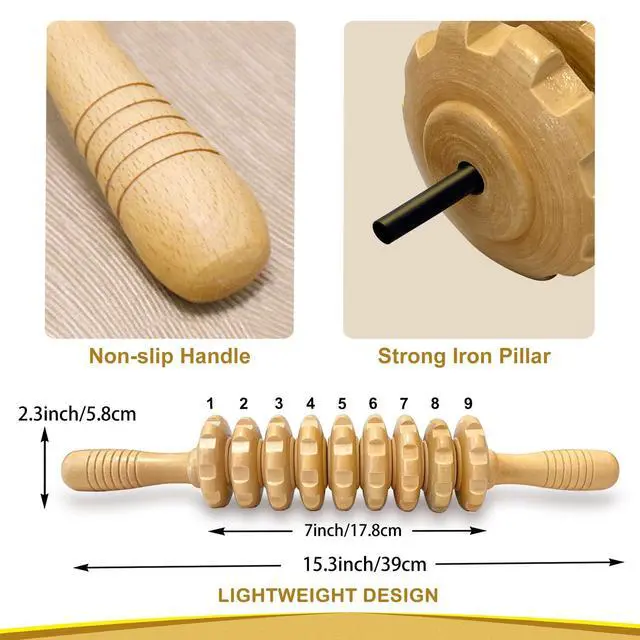 Alt view image 2 of 7 - Manual Massager Wooden Handheld Roller Trigger Point Massager Stick for Fascia, Cellulite, Muscle & Abdomen, Body Therapy Massager, Muscle Belly Relief Tool, Natural Wood