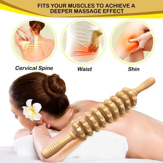 Alt view image 3 of 7 - Manual Massager Wooden Handheld Roller Trigger Point Massager Stick for Fascia, Cellulite, Muscle & Abdomen, Body Therapy Massager, Muscle Belly Relief Tool, Natural Wood