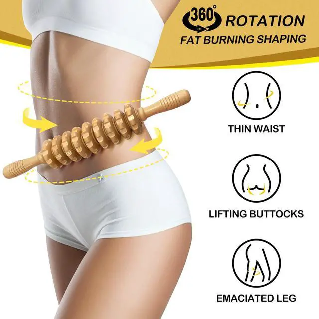 Alt view image 4 of 7 - Manual Massager Wooden Handheld Roller Trigger Point Massager Stick for Fascia, Cellulite, Muscle & Abdomen, Body Therapy Massager, Muscle Belly Relief Tool, Natural Wood