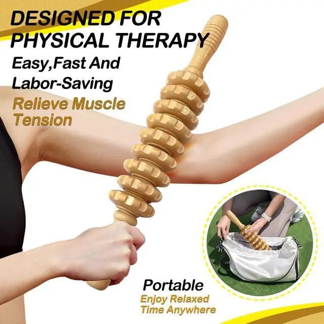 Alt view image 6 of 7 - Manual Massager Wooden Handheld Roller Trigger Point Massager Stick for Fascia, Cellulite, Muscle & Abdomen, Body Therapy Massager, Muscle Belly Relief Tool, Natural Wood