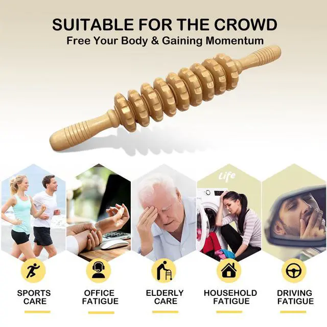 Alt view image 7 of 7 - Manual Massager Wooden Handheld Roller Trigger Point Massager Stick for Fascia, Cellulite, Muscle & Abdomen, Body Therapy Massager, Muscle Belly Relief Tool, Natural Wood