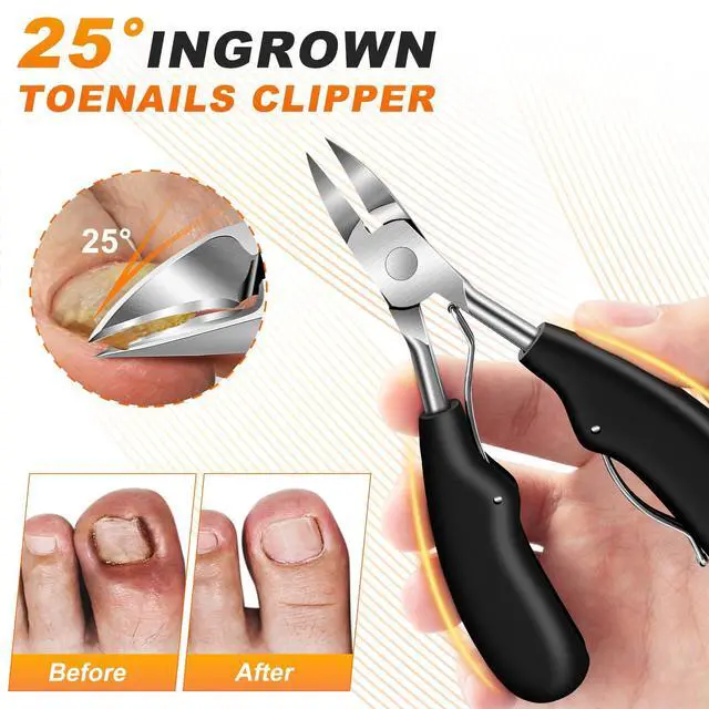 Alt view image 4 of 7 - Toenail Clippers for Thick Toenails, Angled Head Toe Nail Clippers with Catcher, 360° Rotating Nail Clippers for Men, 37mm Wide Opening Nail Cutter for Ingrown Toenails, 5PCS Seniors Foot Repair Set