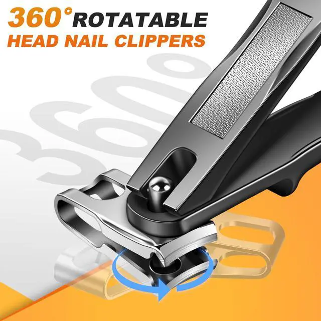 Alt view image 3 of 7 - Toenail Clippers for Thick Toenails, Angled Head Toe Nail Clippers with Catcher, 360° Rotating Nail Clippers for Men, 37mm Wide Opening Nail Cutter for Ingrown Toenails, 5PCS Seniors Foot Repair Set