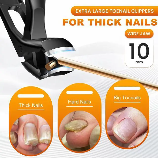 Alt view image 5 of 7 - Toenail Clippers for Thick Toenails, Angled Head Toe Nail Clippers with Catcher, 360° Rotating Nail Clippers for Men, 37mm Wide Opening Nail Cutter for Ingrown Toenails, 5PCS Seniors Foot Repair Set