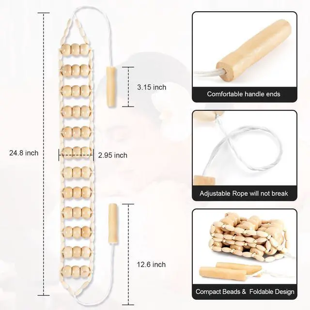 Alt view image 7 of 7 - Wood Therapy Massage Tools,Back Wooden Massage Roller Rope Tool Maderoterapia Kit Professional Cellulite Massager for Body Shaping, Contouring,Back Neck Leg Muscle Relief