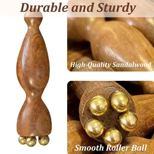 Alt view image 6 of 7 - Facial Massage Tool Set 2pcs Sandalwood Eye Massager with 5 Copper Beads Wooden Facial Massage Tools Gua Sha Eye Massager Tool for Face Acupressure Head Massage Wood Therapy Manual Massage Tool