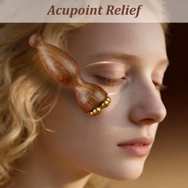 Alt view image 7 of 7 - Facial Massage Tool Set 2pcs Sandalwood Eye Massager with 5 Copper Beads Wooden Facial Massage Tools Gua Sha Eye Massager Tool for Face Acupressure Head Massage Wood Therapy Manual Massage Tool