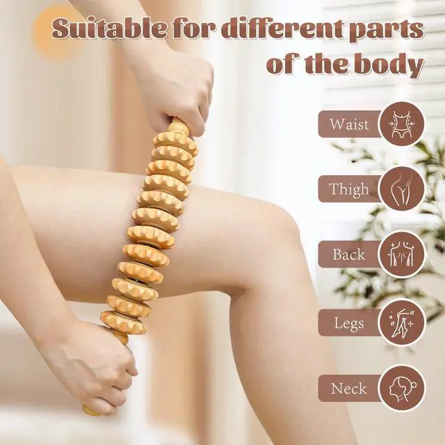 Alt view image 2 of 6 - Curved Wood Therapy Massage Roller Tools,Wooden Lymphatic Drainage Massager,Cellulite Massage Tool & Muscle Roller Stick for Cellulite Reduction,Muscle Tension and Body Shaping