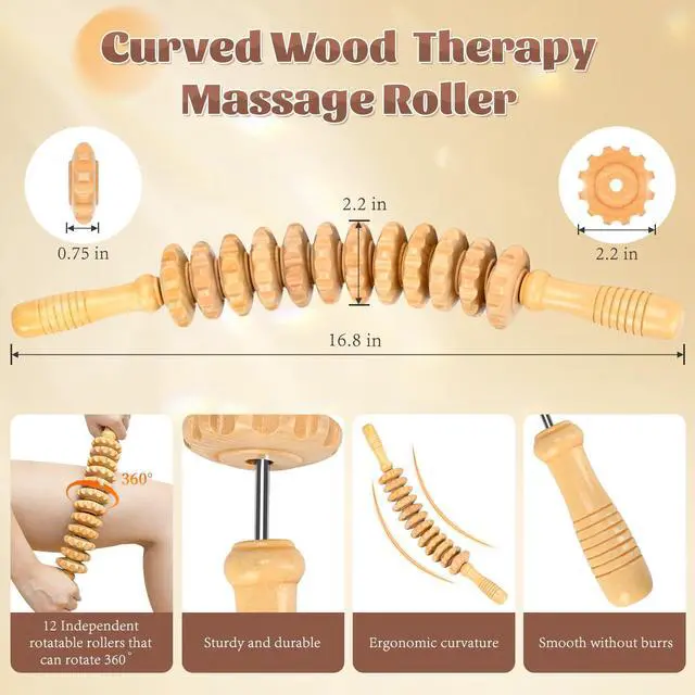 Alt view image 5 of 6 - Curved Wood Therapy Massage Roller Tools,Wooden Lymphatic Drainage Massager,Cellulite Massage Tool & Muscle Roller Stick for Cellulite Reduction,Muscle Tension and Body Shaping