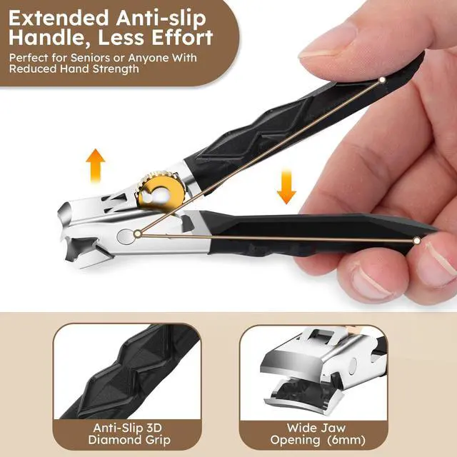 Alt view image 5 of 7 - Toenail Clippers for Thick Toenails for Seniors, Nail Clippers for Men Wide Jaw Opening, Slanted Toe Nail Clippers Long Handled Heavy Duty Ultra Sharp for Men Women