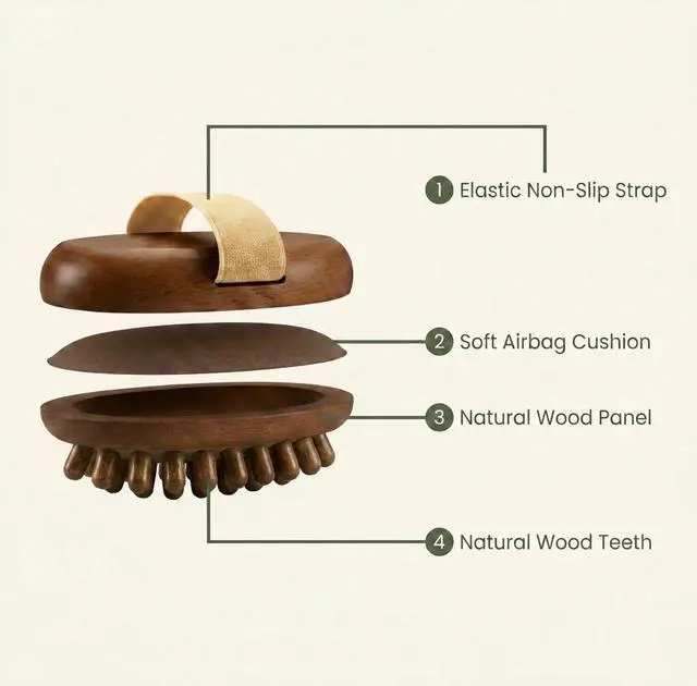 Alt view image 2 of 6 - Wooden Meridian Massage Brush - Cepillo de Masaje & Wooden Hair Comb for Gentle Lymphatic Drainage, Oil-Safe Natural Wood Body & Scalp Brush with Cushioned Teeth, Self-Care Gift for Women
