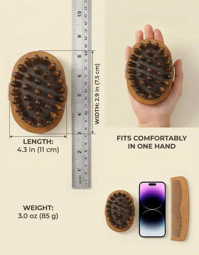 Alt view image 5 of 6 - Wooden Meridian Massage Brush - Cepillo de Masaje & Wooden Hair Comb for Gentle Lymphatic Drainage, Oil-Safe Natural Wood Body & Scalp Brush with Cushioned Teeth, Self-Care Gift for Women