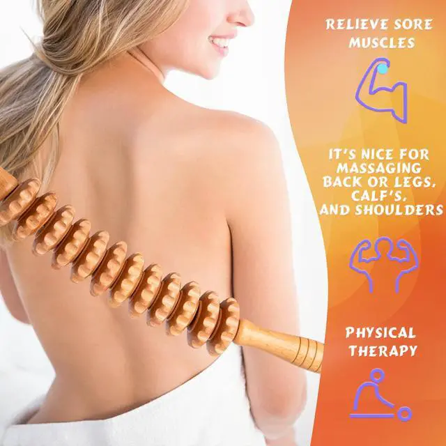 Alt view image 4 of 7 - Curved Wood Therapy Massage Roller Tools,Lymphatic Drainage, Cellulite Massage & Wooden Muscle Roller Stick for Waist and Thigh, Stomach Rolling Massager Tool with White Box