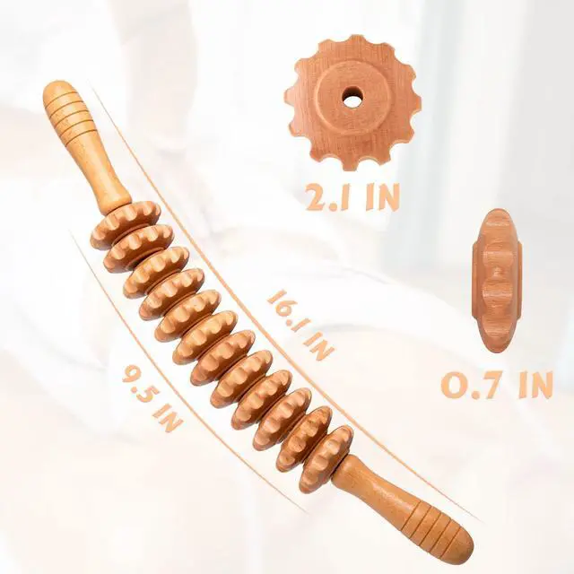 Alt view image 5 of 7 - Curved Wood Therapy Massage Roller Tools,Lymphatic Drainage, Cellulite Massage & Wooden Muscle Roller Stick for Waist and Thigh, Stomach Rolling Massager Tool with White Box