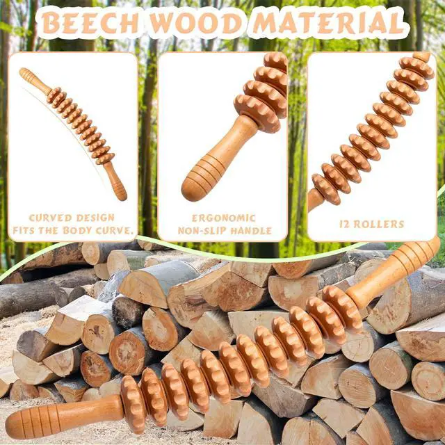 Alt view image 6 of 7 - Curved Wood Therapy Massage Roller Tools,Lymphatic Drainage, Cellulite Massage & Wooden Muscle Roller Stick for Waist and Thigh, Stomach Rolling Massager Tool with White Box