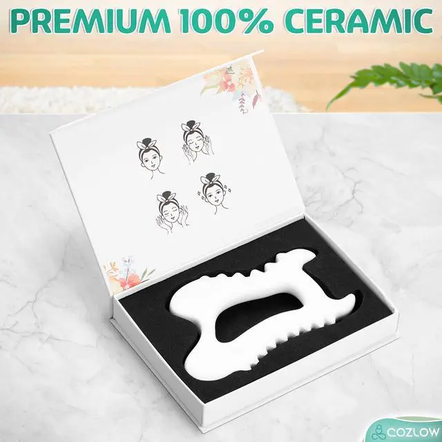 Alt view image 5 of 7 - Ceramic Gua Sha Massage Tool for Face & Body - Premium Muscle Scraping Tool for Lymphatic Drainage & Fascia Massage - Trigger Point Massager for Body Sculpting & Contouring - Style A