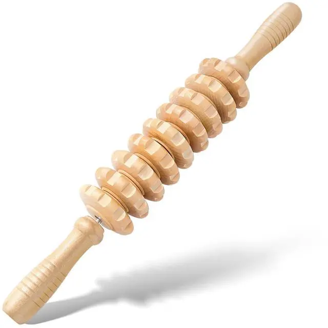Main image of Wooden Cellulite Muscle Roller for Legs and Thighs - Handheld Fascia Blaster Tool for Muscle Relief, Lymphatic Drainage & Body Sculpting - Anti Cellulite Massager for Women and Men (9 Wheel)