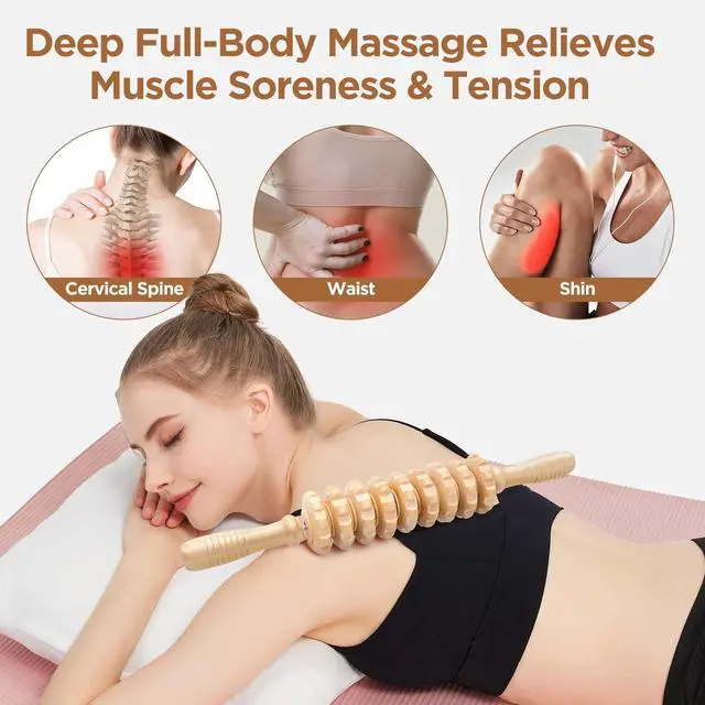 Alt view image 3 of 7 - Wooden Cellulite Muscle Roller for Legs and Thighs - Handheld Fascia Blaster Tool for Muscle Relief, Lymphatic Drainage & Body Sculpting - Anti Cellulite Massager for Women and Men (9 Wheel)