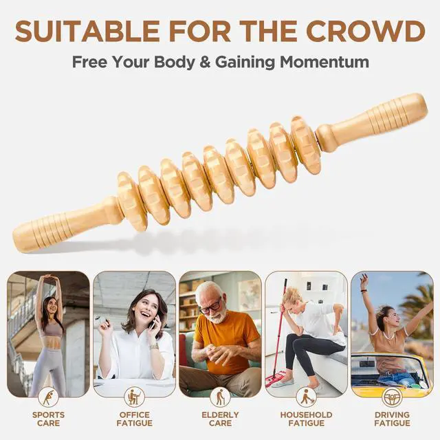 Alt view image 5 of 7 - Wooden Cellulite Muscle Roller for Legs and Thighs - Handheld Fascia Blaster Tool for Muscle Relief, Lymphatic Drainage & Body Sculpting - Anti Cellulite Massager for Women and Men (9 Wheel)