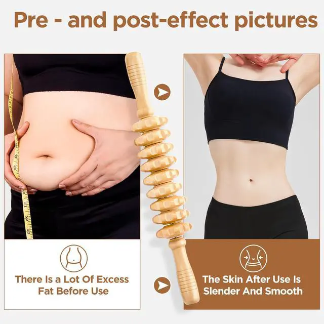 Alt view image 7 of 7 - Wooden Cellulite Muscle Roller for Legs and Thighs - Handheld Fascia Blaster Tool for Muscle Relief, Lymphatic Drainage & Body Sculpting - Anti Cellulite Massager for Women and Men (9 Wheel)