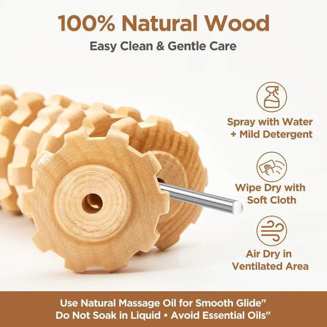 Alt view image 6 of 7 - Wooden Cellulite Muscle Roller for Legs and Thighs - Handheld Fascia Blaster Tool for Muscle Relief, Lymphatic Drainage & Body Sculpting - Anti Cellulite Massager for Women and Men (9 Wheel)