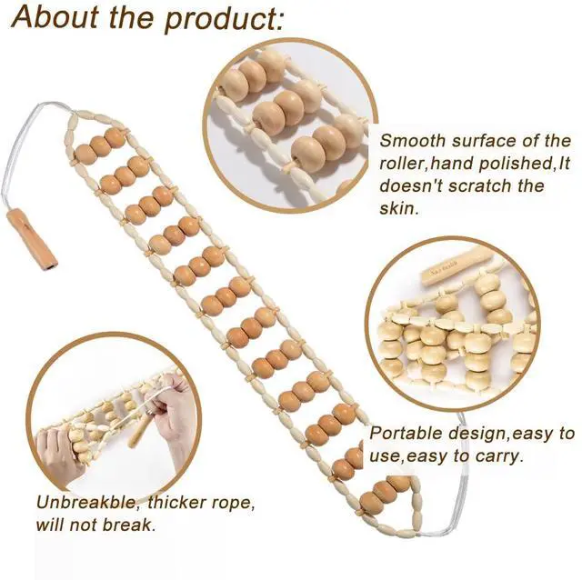 Alt view image 5 of 6 - Wooden Therapy Massage Tools for Body Sculpting, Back Massage Roller Rope, Manual Cellulite Massage Maderoterapia Kit for Body Shaping, Neck Leg Muscle Pain Relief