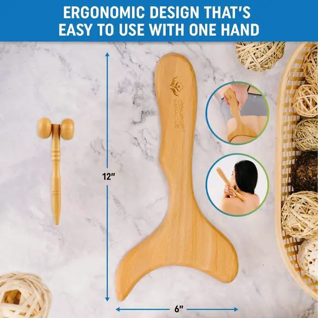 Alt view image 6 of 7 - Wooden Lymphatic Drainage Massager - Natural Wood Therapy Massage Tools Help Cellulite & Relax Tense Muscles - Our Full Body Lymphatic Drainage Tool Also Comes a Facial Massager