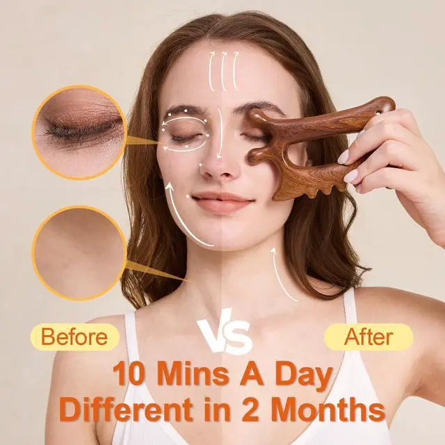 Alt view image 3 of 7 - Wooden Gua Sha Tool for Face&Body - 6 in 1 Facial Massager for Lymphatic Drainage - Guasha Body Sculpting Tools Therapy Massage Tool for Cellulite,Jaw Lifting,Muscle Relief - Skin Care Gifts