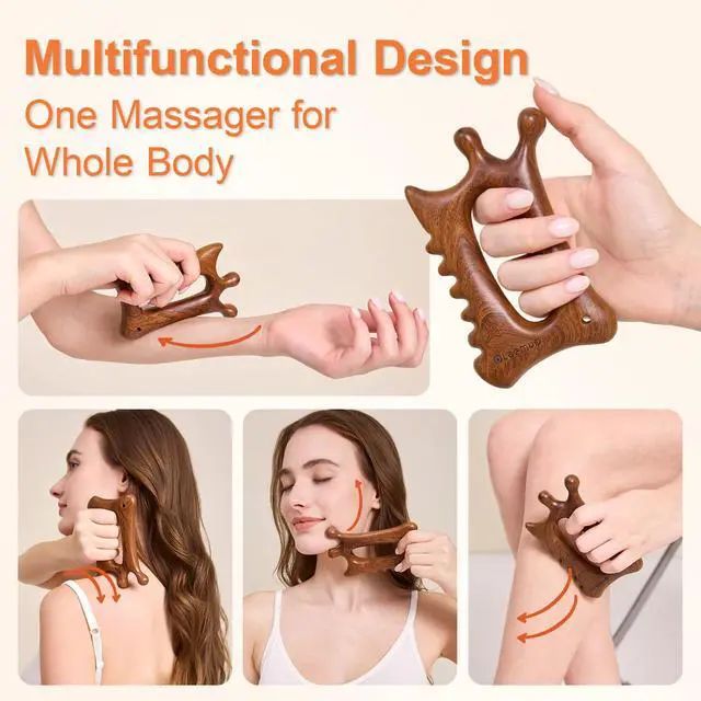 Alt view image 6 of 7 - Wooden Gua Sha Tool for Face&Body - 6 in 1 Facial Massager for Lymphatic Drainage - Guasha Body Sculpting Tools Therapy Massage Tool for Cellulite,Jaw Lifting,Muscle Relief - Skin Care Gifts