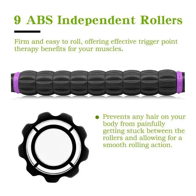 Alt view image 2 of 7 - Muscle Roller Massage Roller Stick- Deep Tissue Fascia Blaster for Myofascial Pain Relief, Lymphatic Drainage & Body Sculpting, Handheld Physical Therapy & Recovery Tool (Purple Black-18 inch)