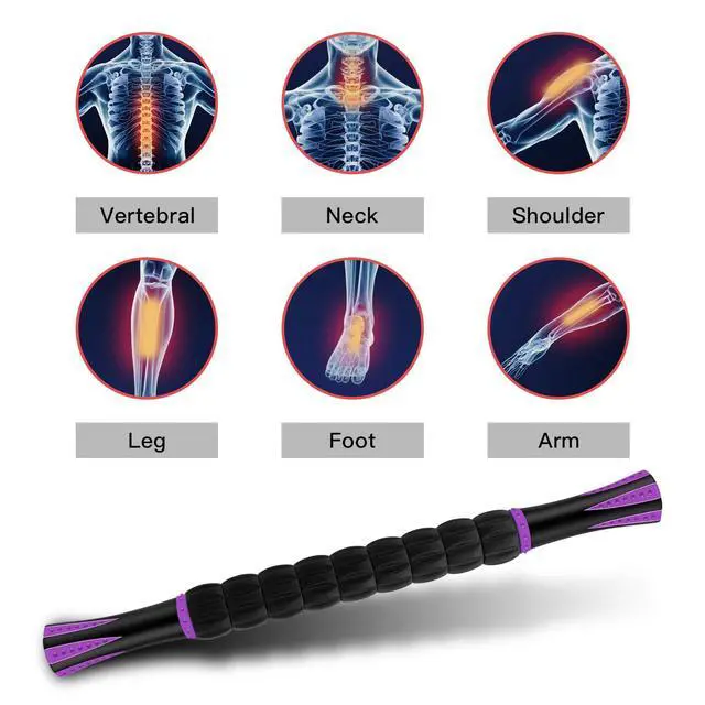 Alt view image 3 of 7 - Muscle Roller Massage Roller Stick- Deep Tissue Fascia Blaster for Myofascial Pain Relief, Lymphatic Drainage & Body Sculpting, Handheld Physical Therapy & Recovery Tool (Purple Black-18 inch)