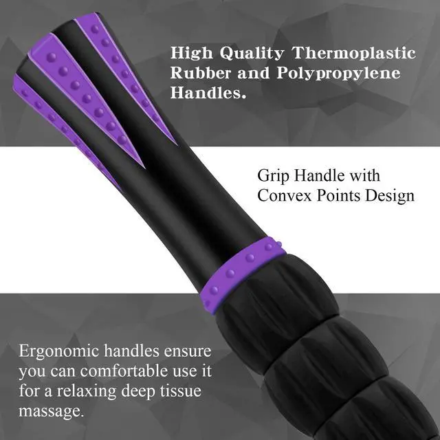 Alt view image 4 of 7 - Muscle Roller Massage Roller Stick- Deep Tissue Fascia Blaster for Myofascial Pain Relief, Lymphatic Drainage & Body Sculpting, Handheld Physical Therapy & Recovery Tool (Purple Black-18 inch)