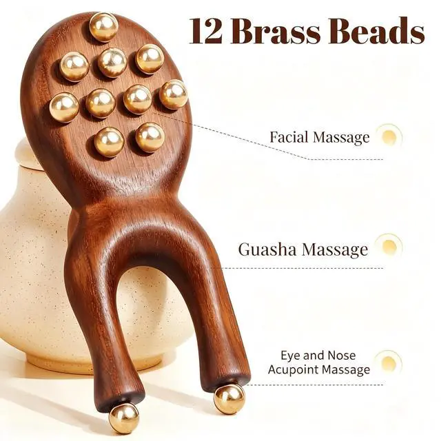 Alt view image 2 of 3 - Scarab Acupressure Tool, Facial Massage Roller with 12 Brass Beads for Jaw Tension Relief, Trigger Point Massage, Facial & Neck Relaxation