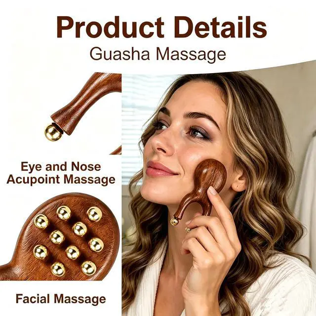 Alt view image 3 of 3 - Scarab Acupressure Tool, Facial Massage Roller with 12 Brass Beads for Jaw Tension Relief, Trigger Point Massage, Facial & Neck Relaxation