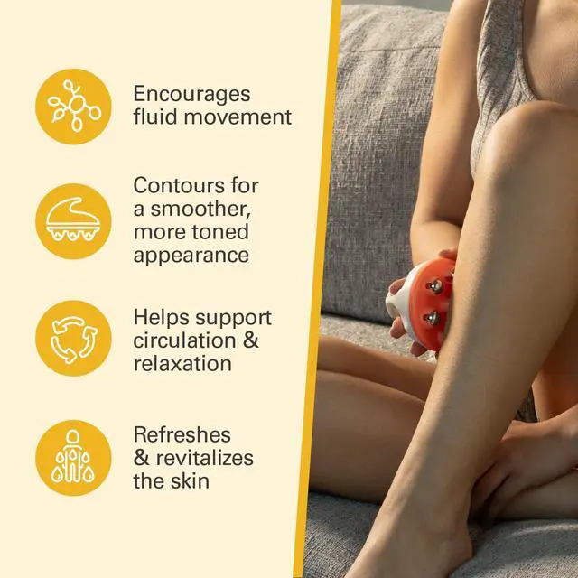 Alt view image 2 of 7 - Lymphatic Drainage Massager with Cooling Steel Rollers for Body Sculpting, Cellulite & Sore Muscles, Grip-Friendly with Ergonomic Design for Arms, Thighs, Glutes and Stomach by M3 Orange
