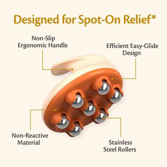 Alt view image 3 of 7 - Lymphatic Drainage Massager with Cooling Steel Rollers for Body Sculpting, Cellulite & Sore Muscles, Grip-Friendly with Ergonomic Design for Arms, Thighs, Glutes and Stomach by M3 Orange