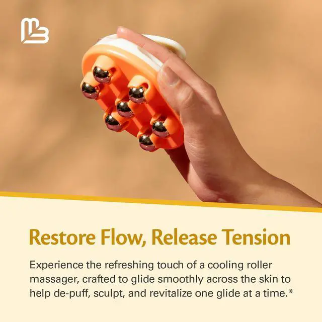 Alt view image 7 of 7 - Lymphatic Drainage Massager with Cooling Steel Rollers for Body Sculpting, Cellulite & Sore Muscles, Grip-Friendly with Ergonomic Design for Arms, Thighs, Glutes and Stomach by M3 Orange