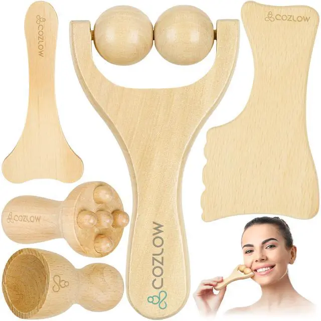 Main image of Gua Sha Facial Massage Tools (5 Piece Set), Wooden Face Massage Therapy Kit for Face Lifting, Lymphatic Drainage, Skin Care & Anti-Aging