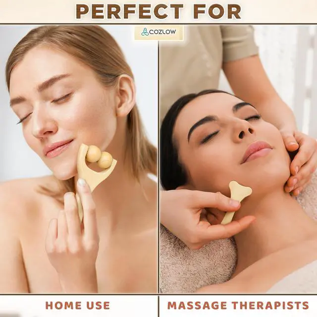 Alt view image 6 of 7 - Gua Sha Facial Massage Tools (5 Piece Set), Wooden Face Massage Therapy Kit for Face Lifting, Lymphatic Drainage, Skin Care & Anti-Aging