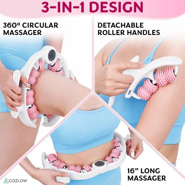 Alt view image 2 of 7 - Cellulite Massage Roller - Pink - Anti-Cellulite Massager with Detachable Roller Handles for Thighs, Legs & Buttocks - Fascia Massage Tool for Lymphatic Drainage & Deep Tissue Therapy