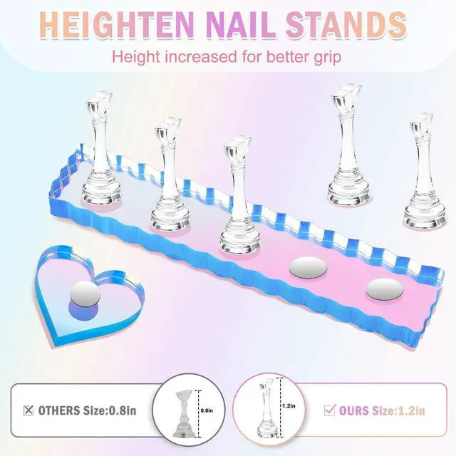 Alt view image 2 of 7 - Nail Stand for Press Ons, Nail Holder for Painting Nails, Press on Nail Holder, 1 Heart Shaped Acrylic Magnetic Nail Stands for Nail Art with Double-sided Tape Home Salon DIY Display Supplies